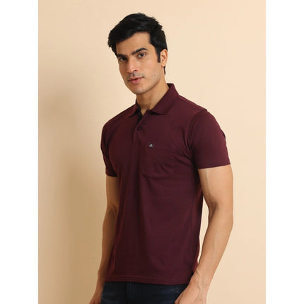 Rosolly Men's Casual Cotton Printed Polo Neck Half Sleeve T-Shirt (Wine)