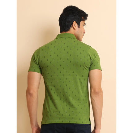Rosolly Men's Casual Cotton Printed Polo Neck Half Sleeve T-Shirt (Green)