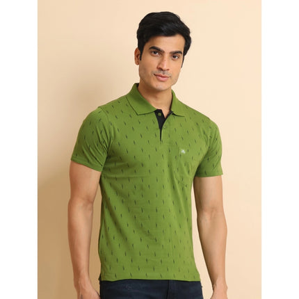 Rosolly Men's Casual Cotton Printed Polo Neck Half Sleeve T-Shirt (Green)