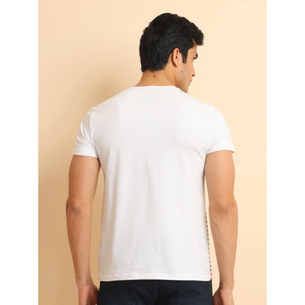 Rosolly Men's Casual Cotton Printed Round Neck Half Sleeve T-Shirt (White)