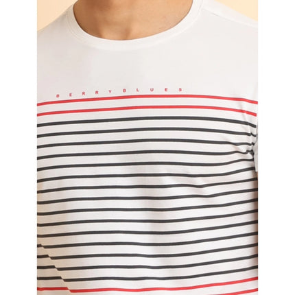 Rosolly Men's Casual Cotton Printed Round Neck Half Sleeve T-Shirt (White)