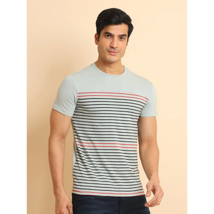 Rosolly Men's Casual Cotton Printed Round Neck Half Sleeve T-Shirt (Grey)