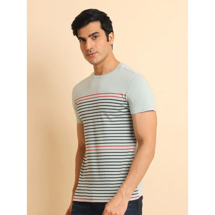 Rosolly Men's Casual Cotton Printed Round Neck Half Sleeve T-Shirt (Grey)