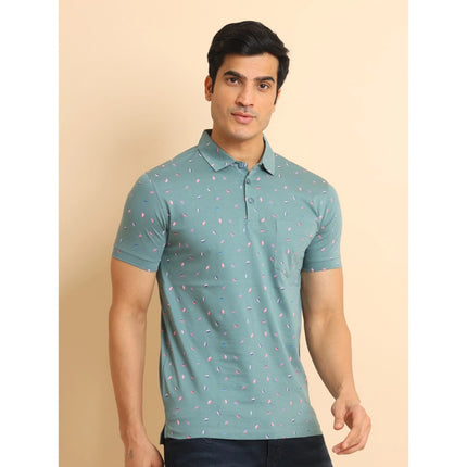 Rosolly Men's Casual Cotton Printed Polo Neck Half Sleeve T-Shirt (Grey)