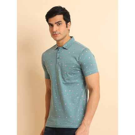 Rosolly Men's Casual Cotton Printed Polo Neck Half Sleeve T-Shirt (Grey)