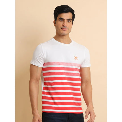 Rosolly Men's Casual Cotton Printed Round Neck Half Sleeve T-Shirt (Red)