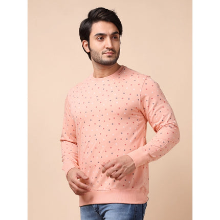 Rosolly Men's Casual Cotton Printed Round Neck Full Sleeve Sweat Shirt (Peach)