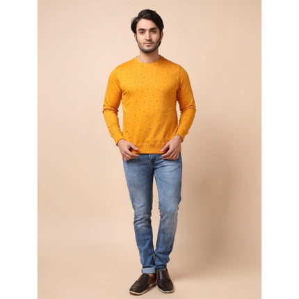 Rosolly Men's Casual Cotton Printed Round Neck Full Sleeve Sweat Shirt (Mustard)