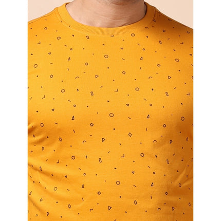 Rosolly Men's Casual Cotton Printed Round Neck Full Sleeve Sweat Shirt (Mustard)