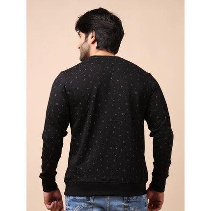 Rosolly Men's Casual Cotton Printed Round Neck Full Sleeve Sweat Shirt (Black)