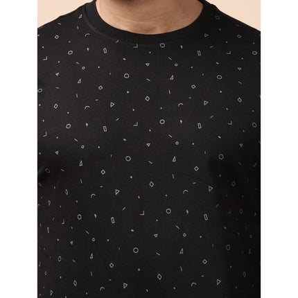 Rosolly Men's Casual Cotton Printed Round Neck Full Sleeve Sweat Shirt (Black)