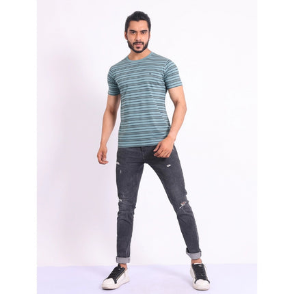 Rosolly Men's Casual Cotton Printed Round Neck Half Sleeve T-Shirt (Gery)