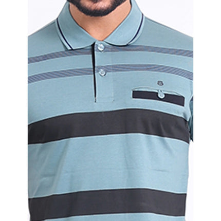 Rosolly Men's Casual Cotton Printed Polo Neck Half Sleeve T-Shirt (Green)