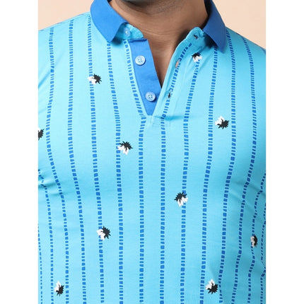 Rosolly Men's Casual Cotton Printed Polo Neck Half Sleeve T-Shirt (Skyblue)