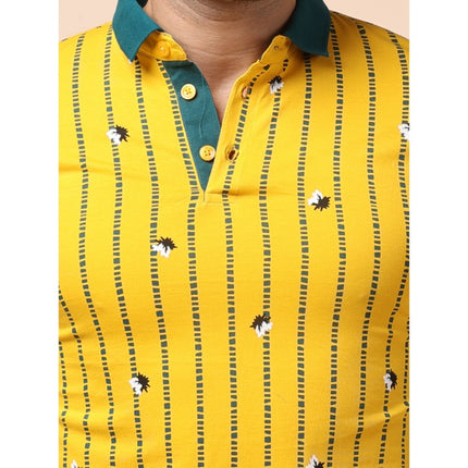 Rosolly Men's Casual Cotton Printed Polo Neck Half Sleeve T-Shirt (Yellow)