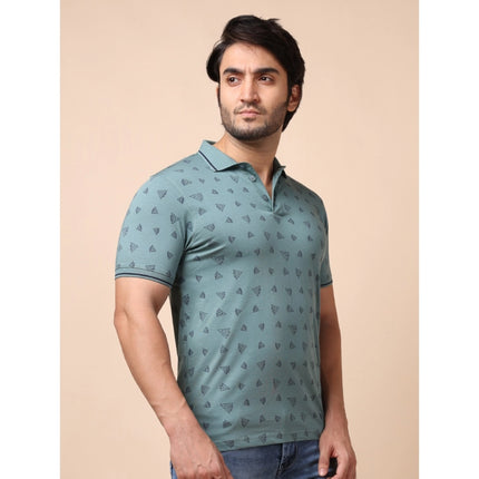 Rosolly Men's Casual Cotton Printed Polo Neck Half Sleeve T-Shirt (Grey)
