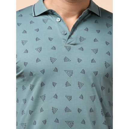 Rosolly Men's Casual Cotton Printed Polo Neck Half Sleeve T-Shirt (Grey)