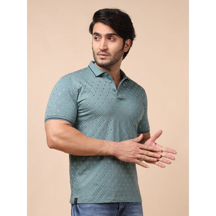 Rosolly Men's Casual Cotton Printed Polo Neck Half Sleeve T-Shirt (Grey)