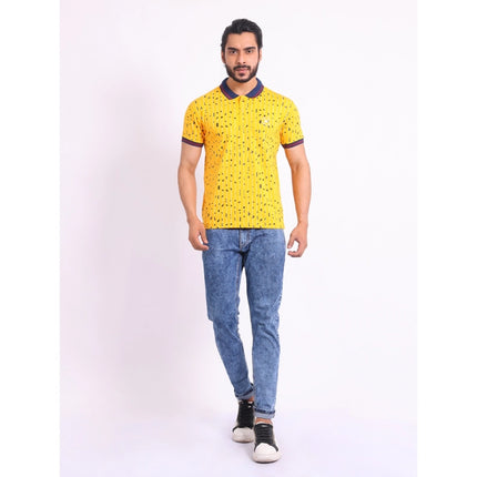Rosolly Men's Casual Cotton Printed Polo Neck Half Sleeve T-Shirt (Turmeric)