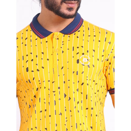 Rosolly Men's Casual Cotton Printed Polo Neck Half Sleeve T-Shirt (Turmeric)