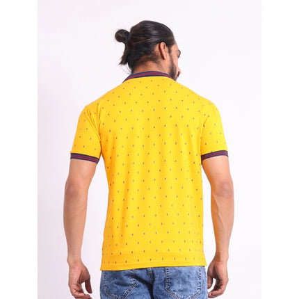 Rosolly Men's Casual Cotton Printed Polo Neck Half Sleeve T-Shirt (Turmeric)