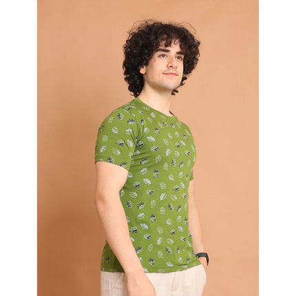 Rosolly Men's Casual Cotton Printed Round Neck Half Sleeve T-Shirt (Green)