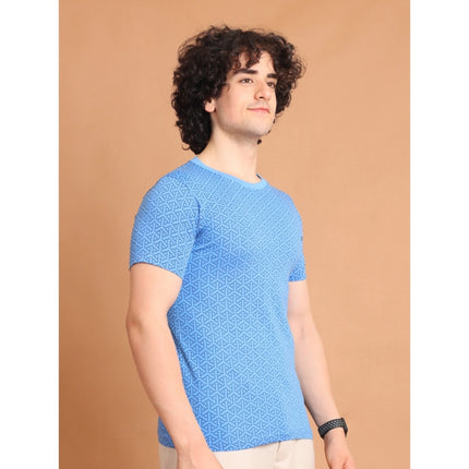 Rosolly Men's Casual Cotton Printed Round Neck Half Sleeve T-Shirt (LightBlue)