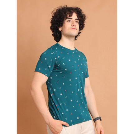 Rosolly Men's Casual Cotton Printed Round Neck Half Sleeve T-Shirt (Green)