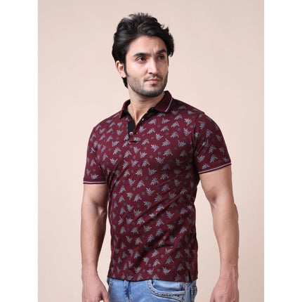 Rosolly Men's Casual Cotton Printed Polo Neck Half Sleeve T-Shirt (Plum)