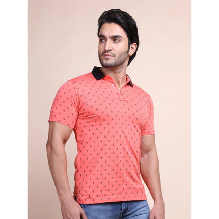 Rosolly Men's Casual Cotton Printed Polo Neck Half Sleeve T-Shirt (Red)