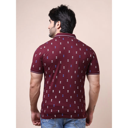 Rosolly Men's Casual Cotton Printed Polo Neck Half Sleeve T-Shirt (Plum)