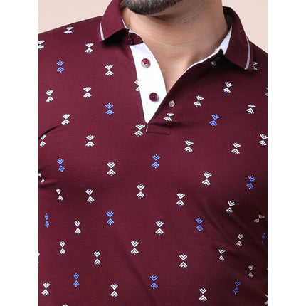 Rosolly Men's Casual Cotton Printed Polo Neck Half Sleeve T-Shirt (Plum)