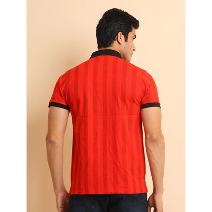 Rosolly Men's Casual Cotton Printed Polo Neck Half Sleeve T-Shirt (Red)
