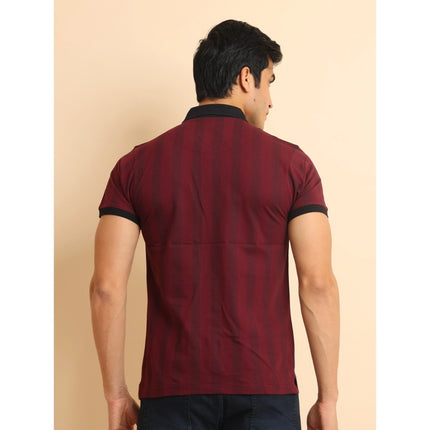 Rosolly Men's Casual Cotton Printed Polo Neck Half Sleeve T-Shirt (Plum)