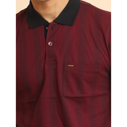 Rosolly Men's Casual Cotton Printed Polo Neck Half Sleeve T-Shirt (Plum)