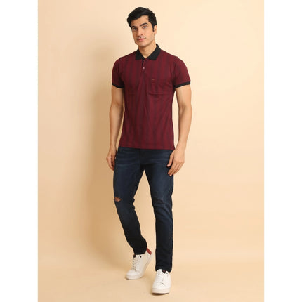 Rosolly Men's Casual Cotton Printed Polo Neck Half Sleeve T-Shirt (Plum)