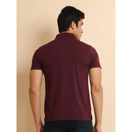 Rosolly Men's Casual Cotton Printed Polo Neck Half Sleeve T-Shirt (Wine)