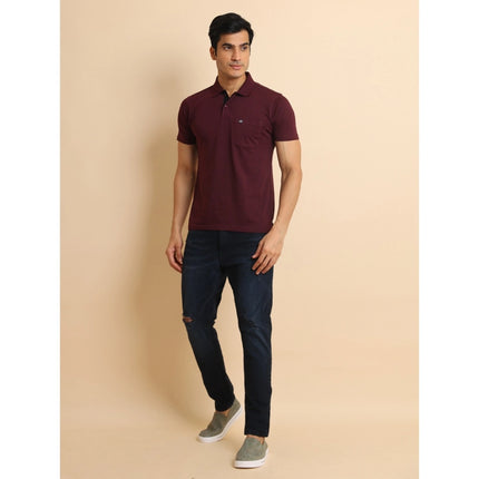 Rosolly Men's Casual Cotton Printed Polo Neck Half Sleeve T-Shirt (Wine)