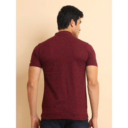 Rosolly Men's Casual Cotton Printed Mandarin Collar Half Sleeve T-Shirt (Plum)