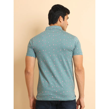 Rosolly Men's Casual Cotton Printed Polo Neck Half Sleeve T-Shirt (Grey)