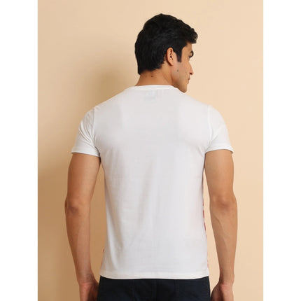 Rosolly Men's Casual Cotton Printed Round Neck Half Sleeve T-Shirt (Red)