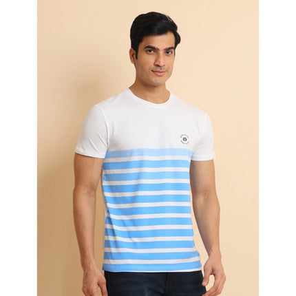 Rosolly Men's Casual Cotton Printed Round Neck Half Sleeve T-Shirt (Blue)