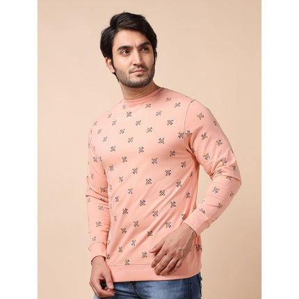 Rosolly Men's Casual Cotton Printed Round Neck Full Sleeve Sweat Shirt (Peach)