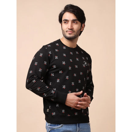 Rosolly Men's Casual Cotton Printed Round Neck Full Sleeve Sweat Shirt (Black)