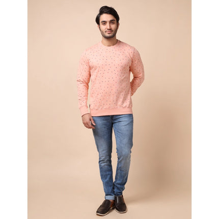 Rosolly Men's Casual Cotton Printed Round Neck Full Sleeve Sweat Shirt (Peach)