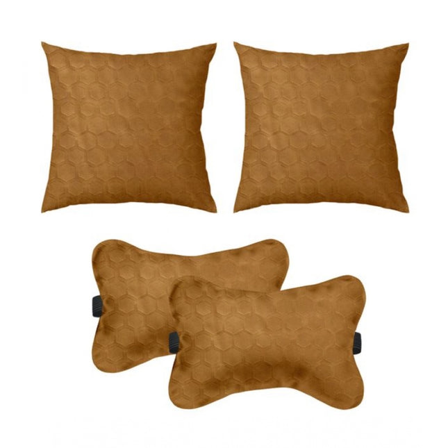 Rosolly Pack Of_4 Polyester Printed Car Pillow Sets (Brown, Size:Â 12x12 In)