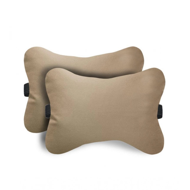 Rosolly Pack Of_2 Faux Leather Solid Bone Neck Pillow (Cream sand, Size:Â 6x10 In)