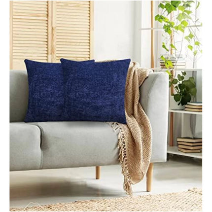Rosolly Pack Of_2 Chenille Checkered Cushion Covers (Navy Blue, Size:Â 18x18 In)