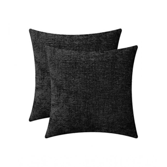 Rosolly Pack Of_2 Chenille Checkered Cushion Covers (Black, Size:Â 18x18 In)
