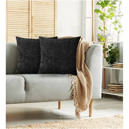 Rosolly Pack Of_2 Chenille Checkered Cushion Covers (Black, Size:Â 18x18 In)